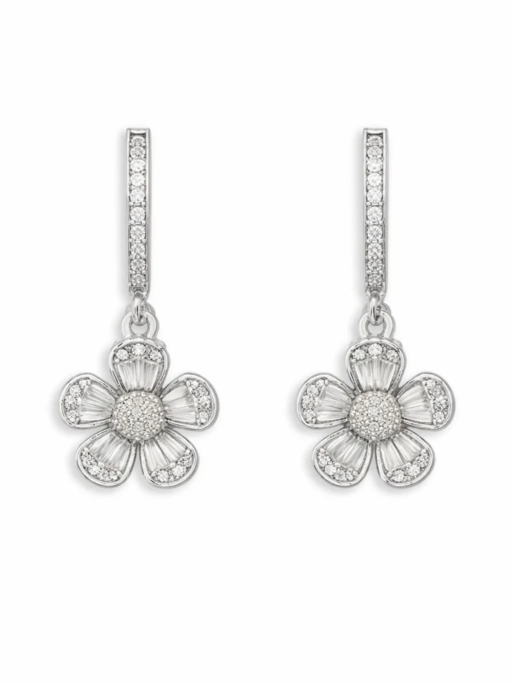 Kate Spade Crystal Rhinestone Fleurette Huggie Hoop Drop Earrings